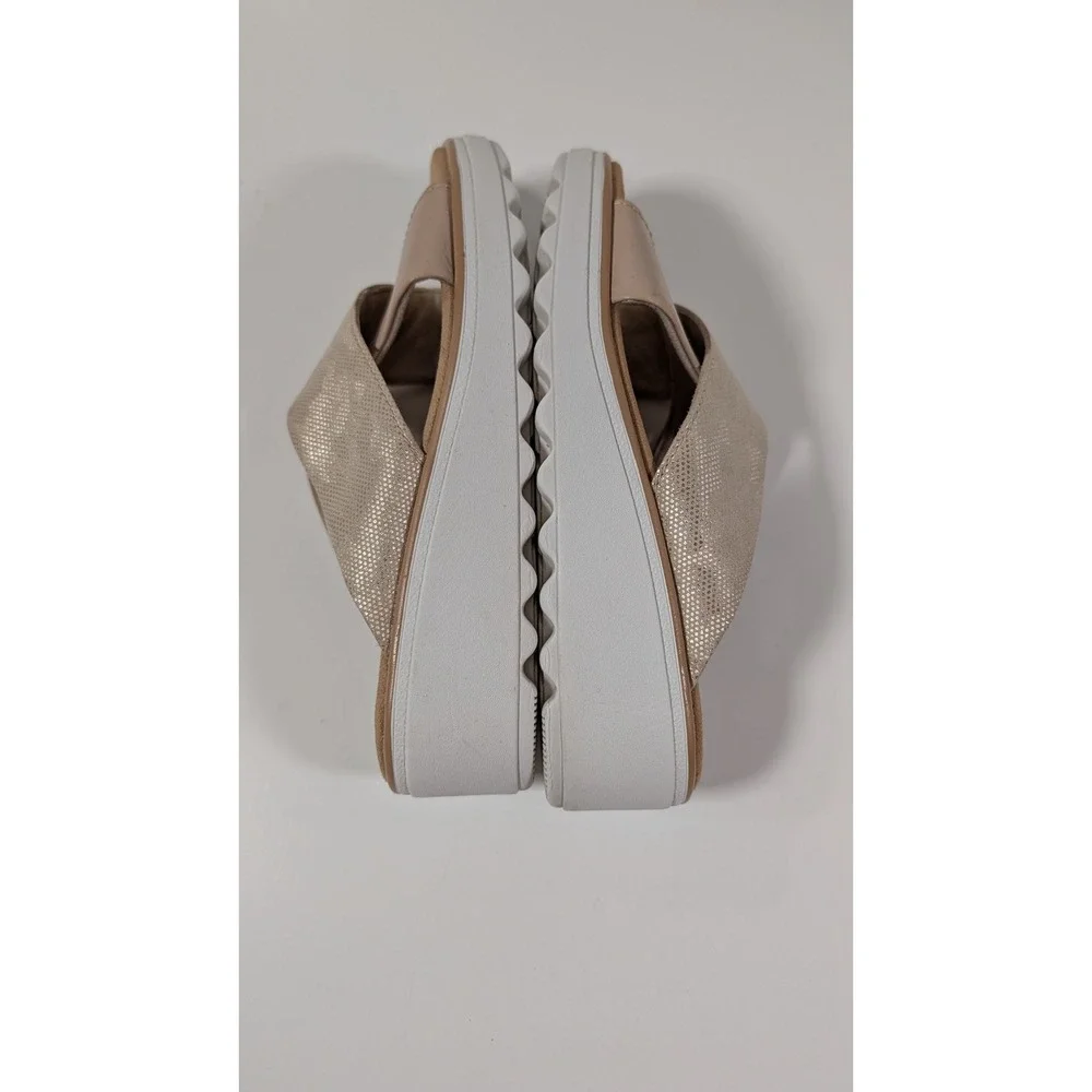 Clarks Collection Womens Arla Kaylie Sandal Beige Shimmer Wedge Slide
